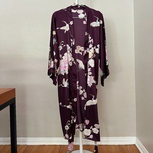 KIM+ONO, Satin Kimono Robe HANA (Short), Deep Purple, Like New